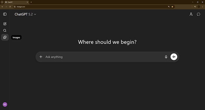 Selecting the Image section in ChatGPT